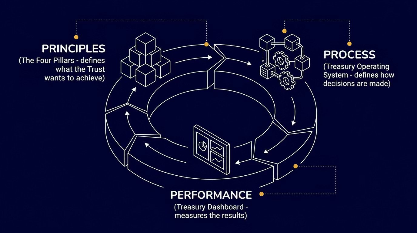 How the Three Foundations Work Together - Principles, Process, Performance Cycle Diagram